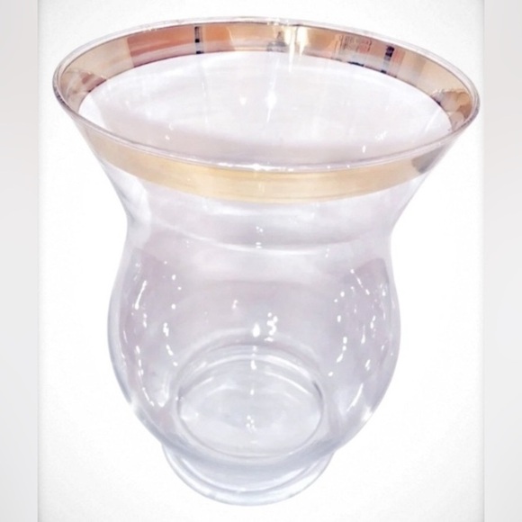 Vintage Style Clear Glass Footed Hurricane Vase with Gold Rimmed Top Edge - Picture 2 of 5